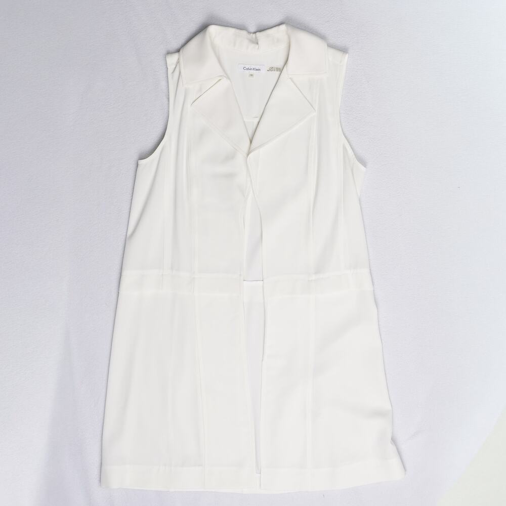 Calvin Klein Womens 10 Ivory Longline Sleeveless Vest Open Front Notched Lapel